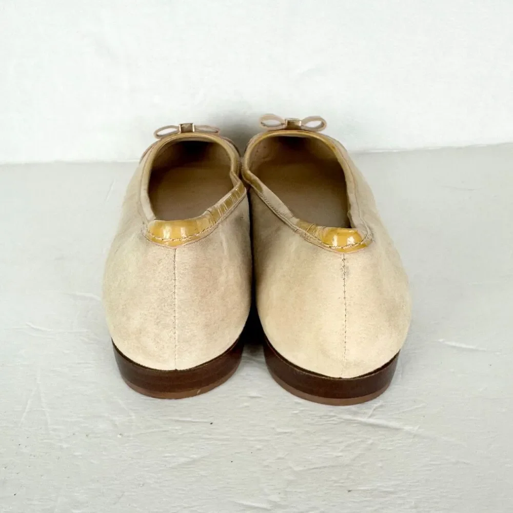 Tory Burch Cap Toe Ballet Flats Size 9 Suede Patent Leather Butter Yellow Tan